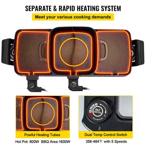 Grill Elettrico 2-in-1 da Interno con Hot Pot 2400W, Piastra BBQ, Griglia Teppanyaki, Doppio Controllo della Temperatura, Spina USA, per Camper - Product Image 4