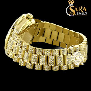 Lujoso elegante reloj de diamantes de moissanita de oro rosa redondeado octogonal analógico de acero inoxidable mecánico joyería de edición limitada - Product Image 3