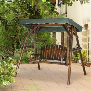 Banc de véranda en bois réglable pour 2 personnes avec auvent et plateaux latéraux, chaise balançoire de patio pour jardin et piscine - Product Image 2