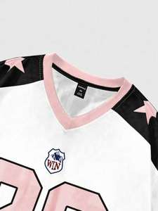 Athletic Mesh V Neck American Football Jersey Men Oversized Polyester Sports Shirt Star Shoulder Streetwear Style Number <b>Top</b> OEM - Product Image 5