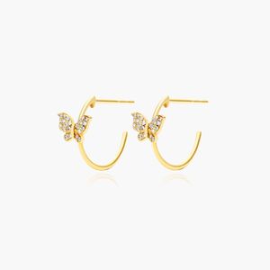 Pendientes de Aro de Oro Amarillo de 14K con Diamantes Cultivados en Laboratorio en Forma de Mariposa - Product Image 4