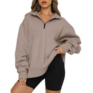 Venta Directa de Fábrica OEM, Sudaderas de Punto Impermeables Extra Grandes para Mujer con Logotipo Personalizado, Sudadera con Media Cremallera, 100% Algodón, 320 GSM - Product Image 3