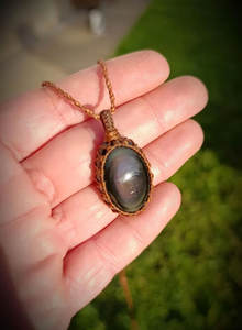 Collar de macramé con cadena de bambú, colgante ovalado de perla oscura, hecho a mano, estilo bohemio, curativo, ajustable, al por mayor, mariposa de cobre, corte esmeralda - Product Image 6