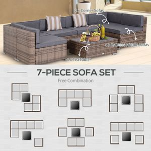 Moderno Conjunto de Muebles de Jardín de Mimbre Gris de 7 Piezas, Sofás de Jardín de 7 Piezas con Cojines para Reuniones Familiares y en el Hogar - Product Image 6