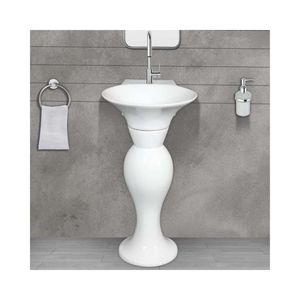 Lavabo de salle de bain en céramique robuste avec piédestal 445x530x810mm, bac à linge en porcelaine, ensemble Erika - Product Image 1