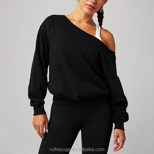 Women's Oversized <b>Off</b> <b>Shoulder</b> <b>Sweatshirt</b> Solid Color Knitted Cotton Breathable Autumn Casual Wear - Product Image 3