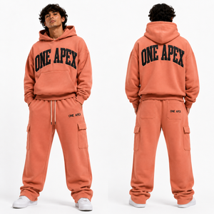 ชุดวอร์มฮู้ดดี้ผู้ชาย ONEAPEX SPORTS WEAR สีส้มคอรัล ผ้าคอตตอนพรีเมียมเนื้อหนัก ทรงปกติ 380 กรัม สำหรับฤดูร้อน - Product Image 5