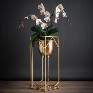 Elegant Gold Iron Flower <b>Pot</b> Display <b>Stand</b> with Powder Coated Finish Durable Modern Geometric Plant <b>Stand</b> for Luxury Indoor Use - Product Image 4