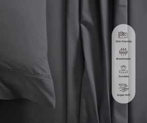 Parure de draps de lit Queen Size 300 fils, design moderne, gris foncé, 4 pièces, en coton doux, confortable, respirant, poches profondes, facile à installer - Product Image 2