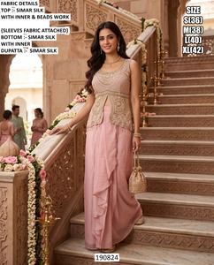 Elegant Beige Bandhani Simar <b>Silk</b> <b>Kurta</b> with Beads Work Quick Dry Floor-Length Regular Fit for Women India Pakistan Wedding - Product Image 4
