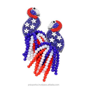 Pendientes Unisex con cuentas de Estrella Roja, joyería patriótica hecha a mano de EE. UU., aro de declaración del 4 de julio, bandera americana, colores, fiesta de Festival - Product Image 4