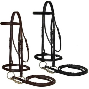 Bridon de chasse en cuir véritable de qualité supérieure, rembourré, avec frontale et muserolle, sans bit, pour équipement d'équitation anglais, vente en gros - Product Image 1