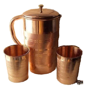 Jarra de cobre artesanal de 54 onzas y juego de 1 jarra con 2 juegos de bebidas de vidrio de 10 onzas - Product Image 1