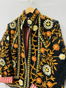 Suzani Fabric Velvet Bomber Jacket Floral Pattern Stand Collar Open <b>Stitch</b> Closure Handmade Embroidery Cotton Lining Party Wear - Product Image 6