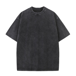 T-shirt en coton uni surdimensionné pour homme, décontracté, à manches courtes, lavé, teint uni, tricoté, haut d'été - Product Image 1