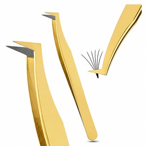 Gold-Plated Curved <b>Eyelash</b> Tweezers Toothed Tip Precision Lash Extension Tweezers for Volume <b>Eyelash</b> <b>Application</b> - Product Image 2