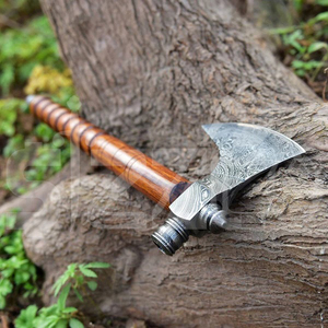 Custom Full Tang Damascus Steel Hunting Camping Bearded <b>Axe</b> Micarta Handle Tomahawk Real Hatchet with Leather Sheath, Ideal Gift - Product Image 4