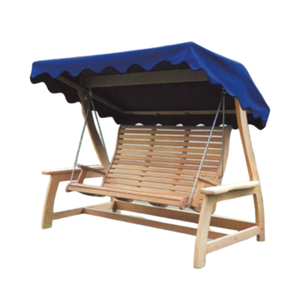 Columpio de Jardín de Teca Sólida con Toldo y Respaldo Horizontal (Modelo Patio Glider) con un Toldo Azul Oscuro - Product Image 4