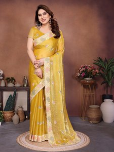 Sari de Georgette de Diseño de Lujo con Bordado Intenso en el Borde, Colección de Blusas para Mujer, para Bodas y Fiestas Indias de Invierno - Product Image 4