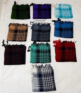Solid Colours Cotton Checkered Printed Aarfat Square Scarves for Summer Wholesale From India - Product Image 1