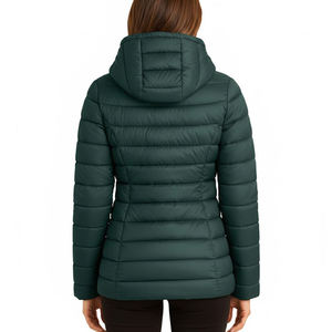 Veste matelassée à capuche verte pour femme, coupe slim, coupe-vent, en polyester, couleur unie, fermeture éclair, pour l'hiver - Product Image 2