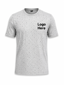 T-shirt à manches courtes pour homme, motif à pois gris, coupe classique, col rond, décontracté, en coton tricoté respirant, logo imprimé sur le devant - Product Image 1
