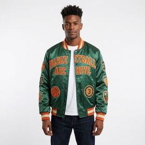 Chaqueta Varsity con Estampado Personalizado, Azul y Naranja, Satinada, para Hombre, Estilo Béisbol, Bomber, Letterman, Moda Urbana - Product Image 6