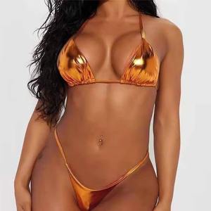 Traje de Baño Bikini de Dos Piezas Dorado Metálico Brillante para Mujer, Marca Majdell Sport - Product Image 6