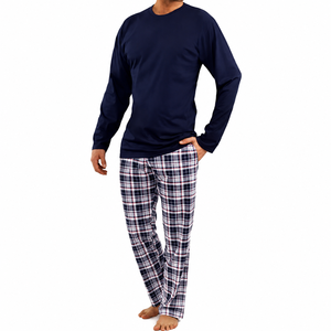 Ensemble de pyjama pour homme en coton écologique bleu marine à manches courtes, vêtements décontractés d'hiver, vêtements de nuit doux en tricot avec poches - Product Image 5