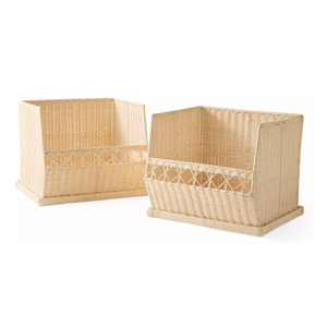 Cestas de Almacenamiento Apilables de Mimbre con Frente Abierto, Paquete de 2 Contenedores Medianos para Organizar la Encimera, Juguetes, Libros, Armario, Oficina, Decoración Boho - Product Image 1