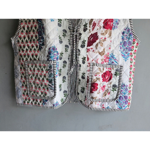 Manteau tricoté matelassé vintage 100 % coton pour femme, avec patchwork et broderie florale, décontracté, toutes saisons, cadeau pour elle - Product Image 5