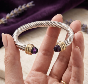 Gold Plated IGI Certified Classic 925 Sterling Silver Cuff Bangle <b>Bracelet</b> Natural Purple <b>Amethyst</b> Anniversary Wedding Gift - Product Image 3
