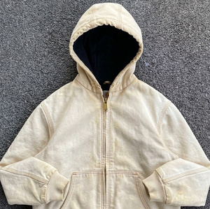 Tall Vintage Acid Washed Zip <b>Hoodie</b> <b>Longline</b> Garment Dye Full Zip Sweatshirt Distressed Street Fleece Overlay Extended Hem - Product Image 2