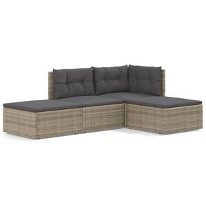 Set da salotto con 4 pezzi in Poly Rattan grigio con cuscini Set da giardino - Product Image 2