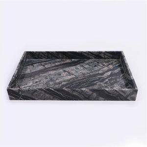 Black Marble Rectangular Serving Tray Decorative Platter White Veining Modern Design for Birthday Luxury Home Hospitality <b>Decor</b> - Product Image 2