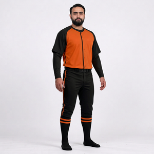 Ensemble uniforme de baseball pour hommes, orange et noir, maillot à manches courtes et pantalon, respirant, antibactérien, col en V, coupe classique, toutes saisons - Product Image 3