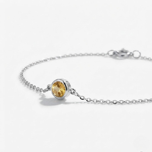 Bracelet à maillons en argent sterling plaqué rhodium Rhaya Jewels, classique, solitaire, avec citrine taille brillant, serti clos, pour enfants - Product Image 2