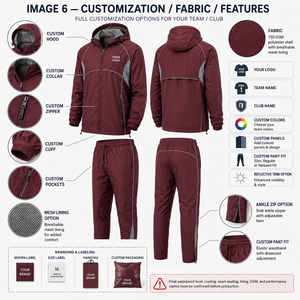 <b>Hooded</b> Windbreaker Track Suit Packable Waterproof Breathable Lightweight Sporty Unisex Autumn Nylon Fabric Side <b>Zip</b> Pocket Pants - Product Image 5