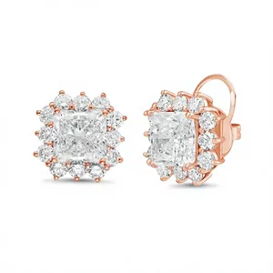 Pendientes de tuerca con halo de estrella radiante cultivados en laboratorio |   Oro Rosa de 18K |   Lujoso Certificado IGI para Novias - Product Image 3