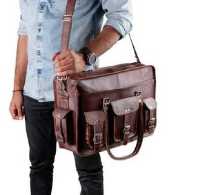 Maletín Bandolera de Cuero Genuino de Cabra Hecho a Mano con Cierre de Cremallera, Estilo Vintage Rock, para Hombre - Product Image 3
