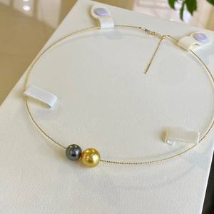 Collier de perles d'or réglable haut de gamme avec collier en or 18 carats importé, perle noire de Tahiti en eau de mer, perle de Nanyang, cadeau de luxe - Product Image 1