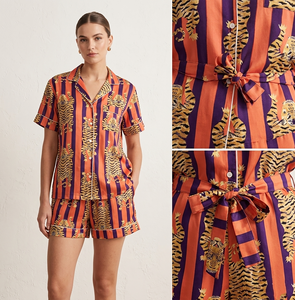 Conjunto de Pijama de Algodón con Estampado de Tigre Hecho a Mano, Camiseta de Manga Corta y Pantalones Cortos, Ropa de Dormir de Verano para Mujer, Conjunto de Pijama de Algodón Premium - Product Image 5