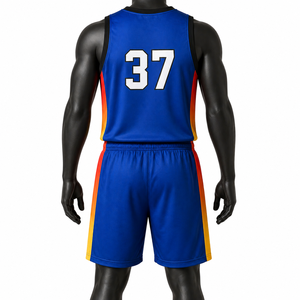 Nuevo Conjunto de Uniforme de Baloncesto Azul con Paneles Laterales en Degradado, Jersey y Pantalones Cortos Transpirables de Poliéster Sublimado para Hombre - Product Image 2