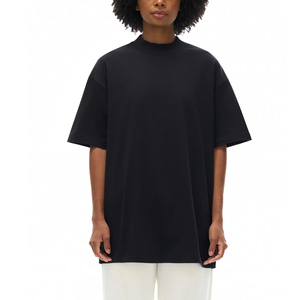 Blank 100% Cotton Jersey Mock Neck 280GSM Heavy Weight Boxy Oversize Solid Pattern T-shirt DTG Printing <b>Drop</b> Shoulder Men - Product Image 1