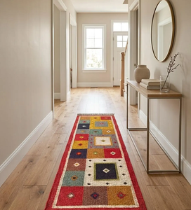 Colorful Southwestern Kilim Handwoven Wool Jute <b>Runner</b> <b>Rug</b> Geometric Patchwork Boho Tribal Hallway Entryway Custom Size Carpet - Product Image 5