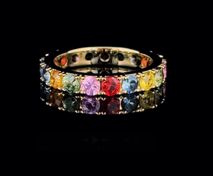 Élégante bague éternité multicolore en pierres précieuses arc-en-ciel en or massif, bijoux de luxe raffinés pour mariage et anniversaire - Product Image 3