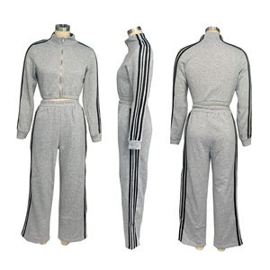 <b>Women</b> Two Piece Stripe Zipper <b>Jacket</b> and Sweatpants Casual Workout Tracksuit Plus Size 2 Pieces Set <b>Women</b> - Product Image 5