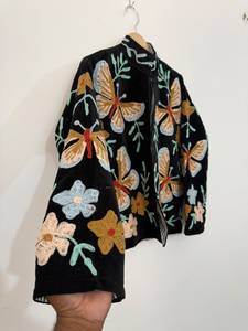 Wholesale Handmade Butterfly Suzani Embroidery <b>Velvet</b> ODM Lightweight <b>Jacket</b> Boho Vintage Open Front Winter <b>Women</b> Coat - Product Image 2