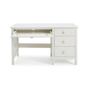 Modern White Wooden Computer <b>Desk</b> with 3 Drawers and Pull-Out Keyboard Tray for Home Office <b>Study</b> Room - Product Image 1