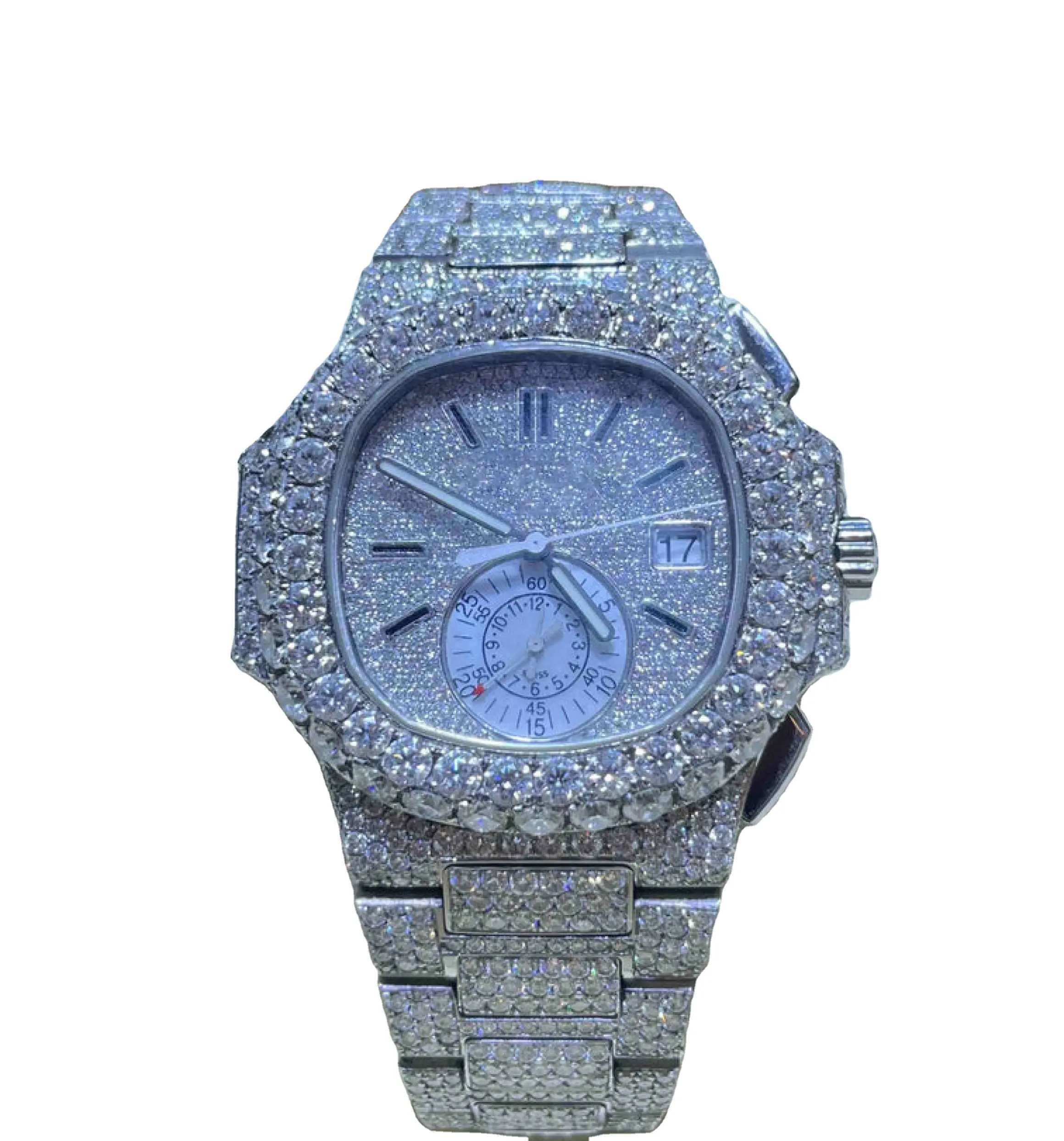 Schillernde 40 MM Moissanite gestanzt Eiskart luxus-Männeruhr Diamant-Uhr Verkauf von indischen Exporteurs